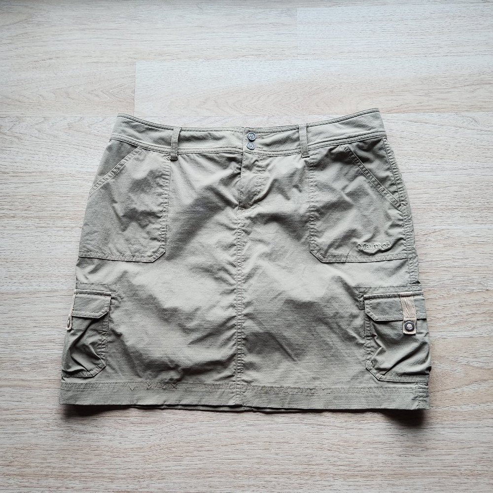 Marmot Hiking Outdoor Cargo Pocket Skort Stretch Zip Khaki Women Sz.12 (XL)